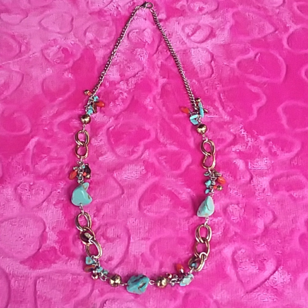 Beautiful 30" leaves and blue stone necklace
